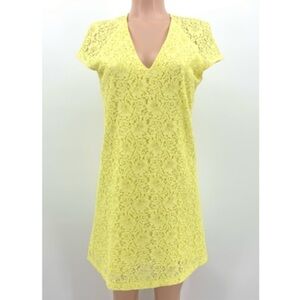 ZARA Yellow Floral Lace V-Neck Shift Dress Size Small